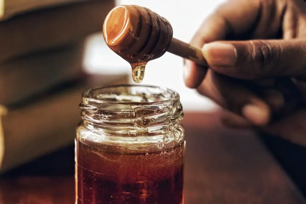 Preparing bee's knees honey cocktail recipe using home made honey